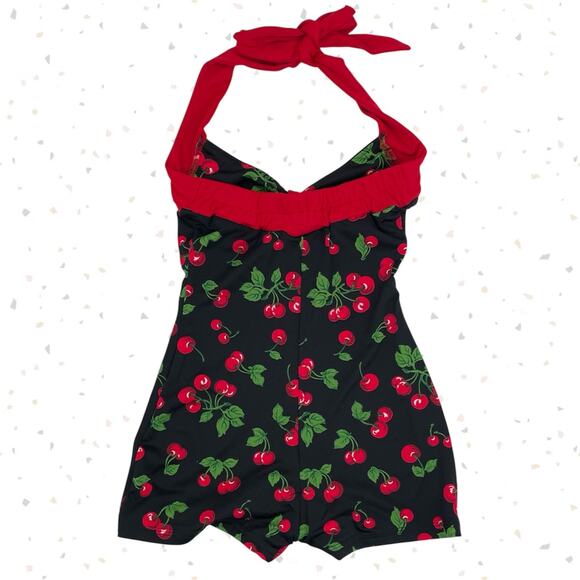 Pinup Couture Swimsuit Cherries Cherry Red Black Retro Vintage Halter Style XS - Picture 2 of 10